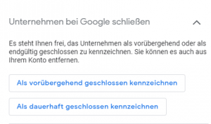 screenshot: vorrübergehende schließung Google my Business